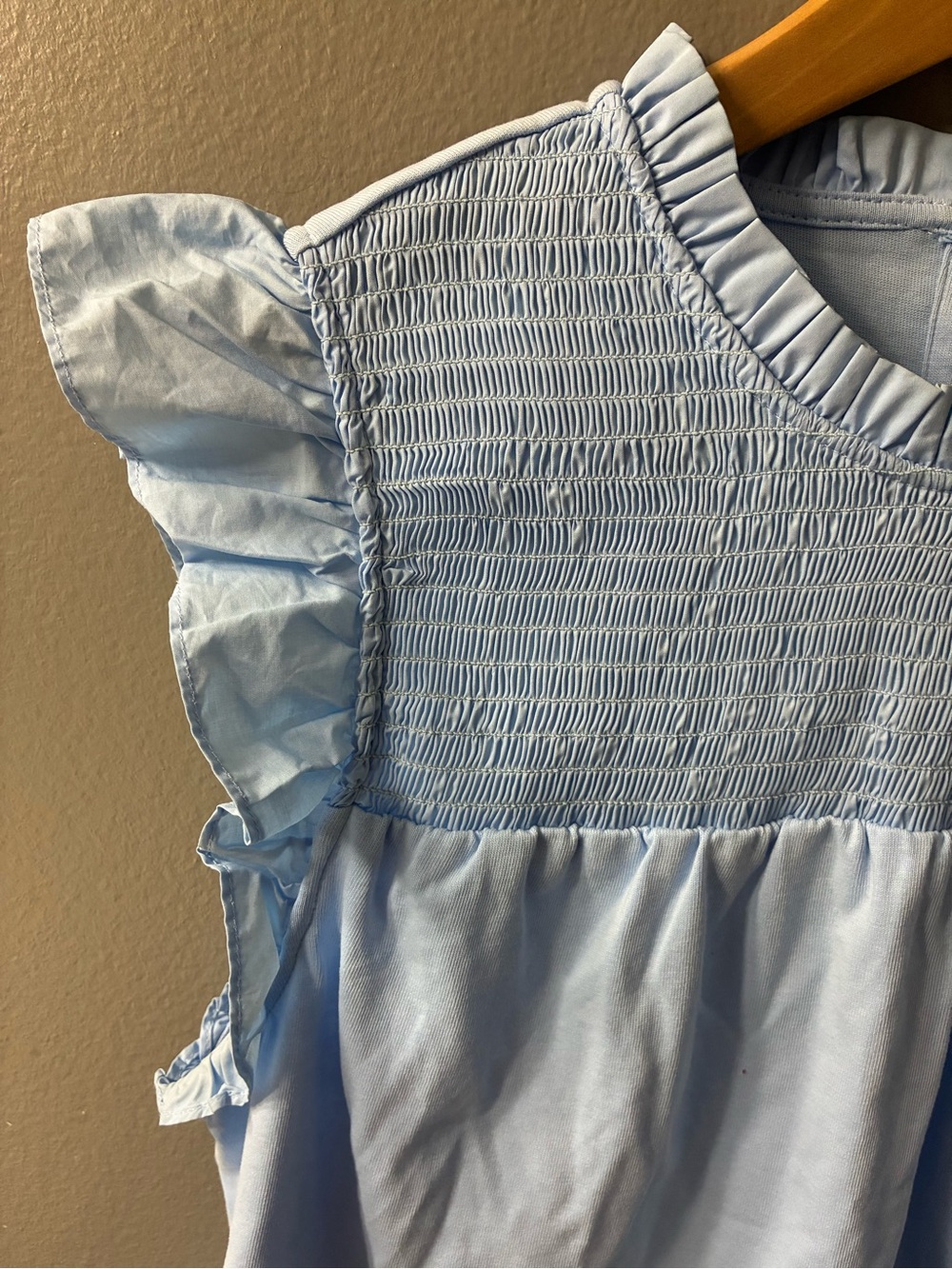 English Factory Light Sky Blue Smocking Yoke Tee. Size Large - Picture 6 of 11